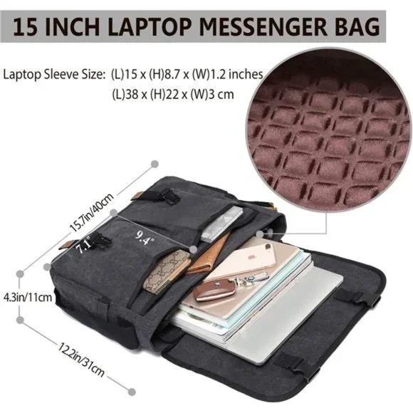 Messenger Bag for Men, Water Resistant Canvas inch Laptop